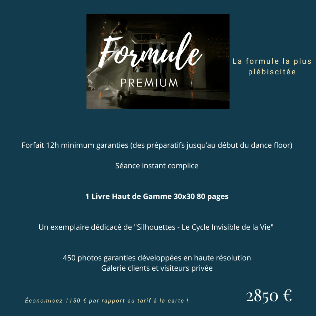 Formule Premium photographe mariage Toulouse - 12h, livre Haut de Gamme, 450 photos, séance Instant Complice