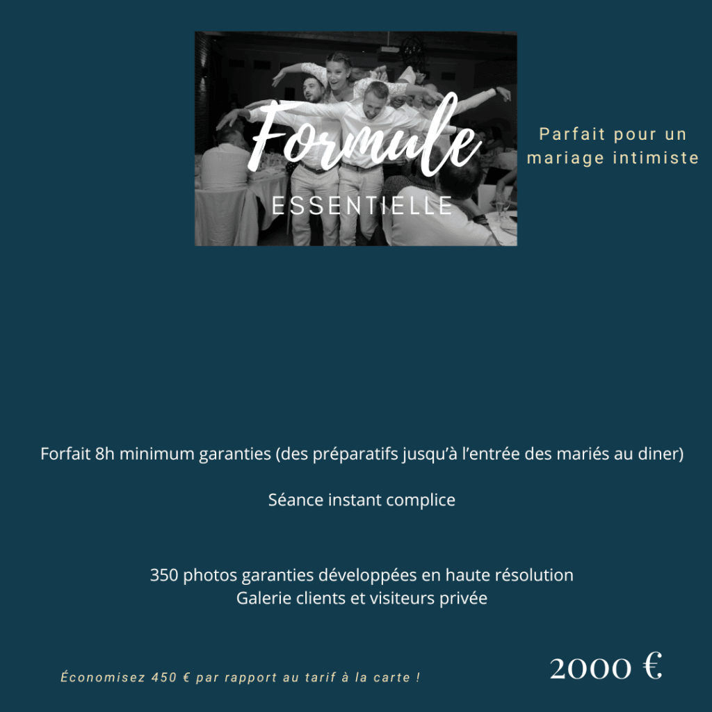 Formule Essentielle photographe mariage Toulouse - 8h, 350 photos, séance Instant Complice, mariage intimiste