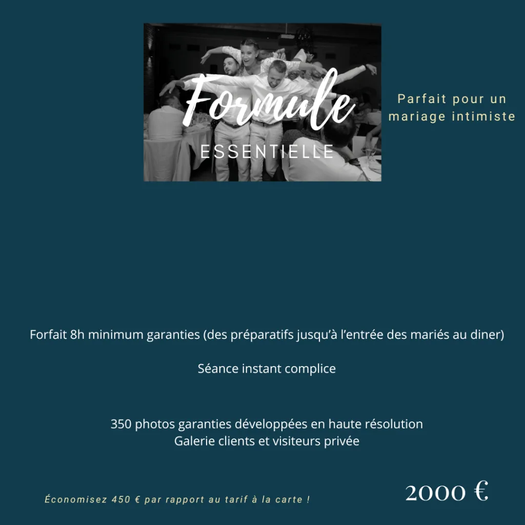 Formule Essentielle photographe mariage Toulouse - 8h, 350 photos, séance Instant Complice, mariage intimiste